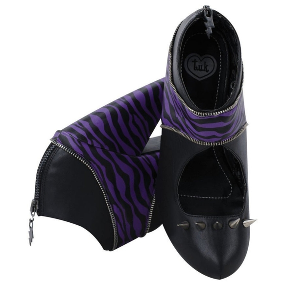 Purple & Black Zebra Print, Zipper Detail & Spiked Booties from T.U.K. - Picture 4 of 4